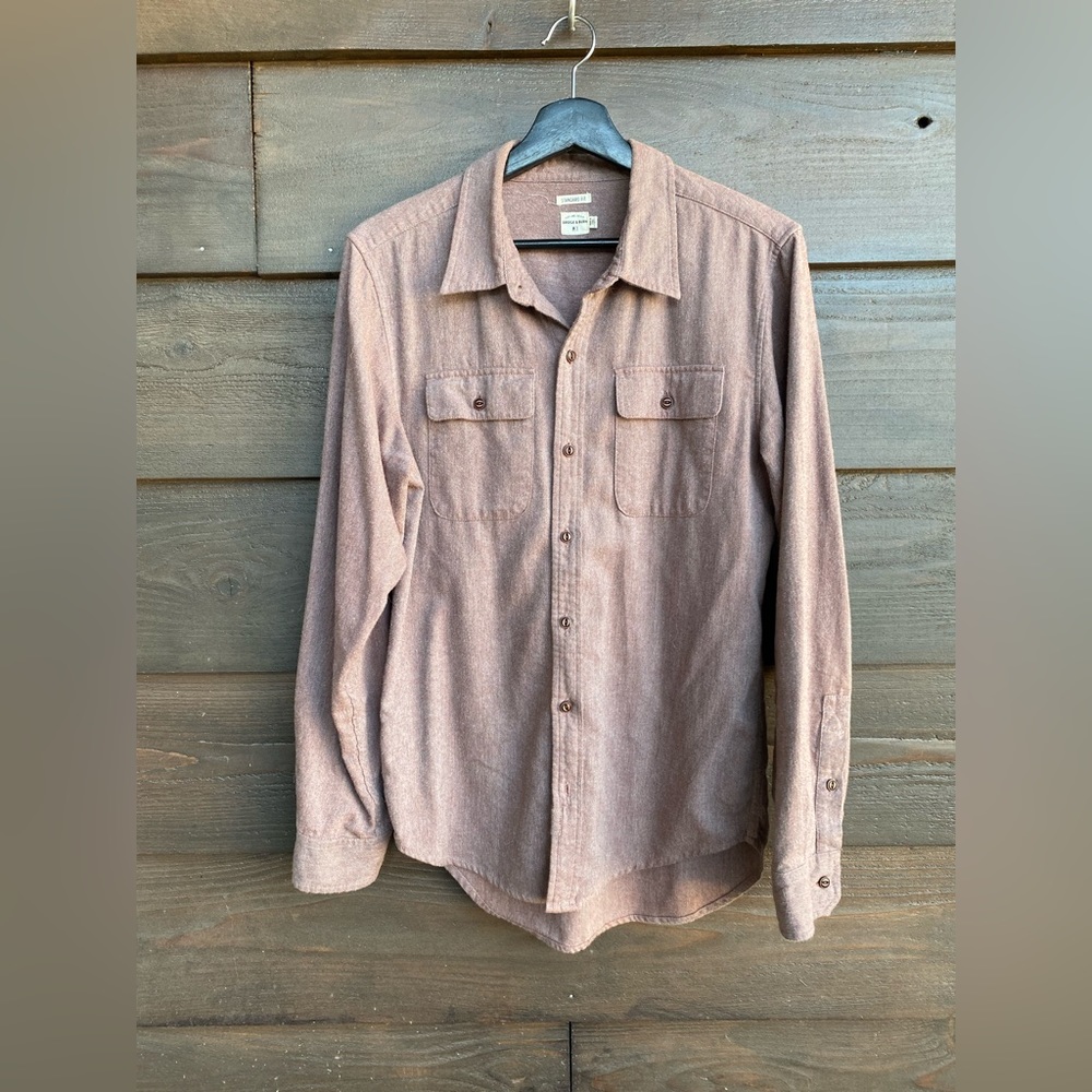 Button down Bridge & Burn shirt in a dusty rose color.